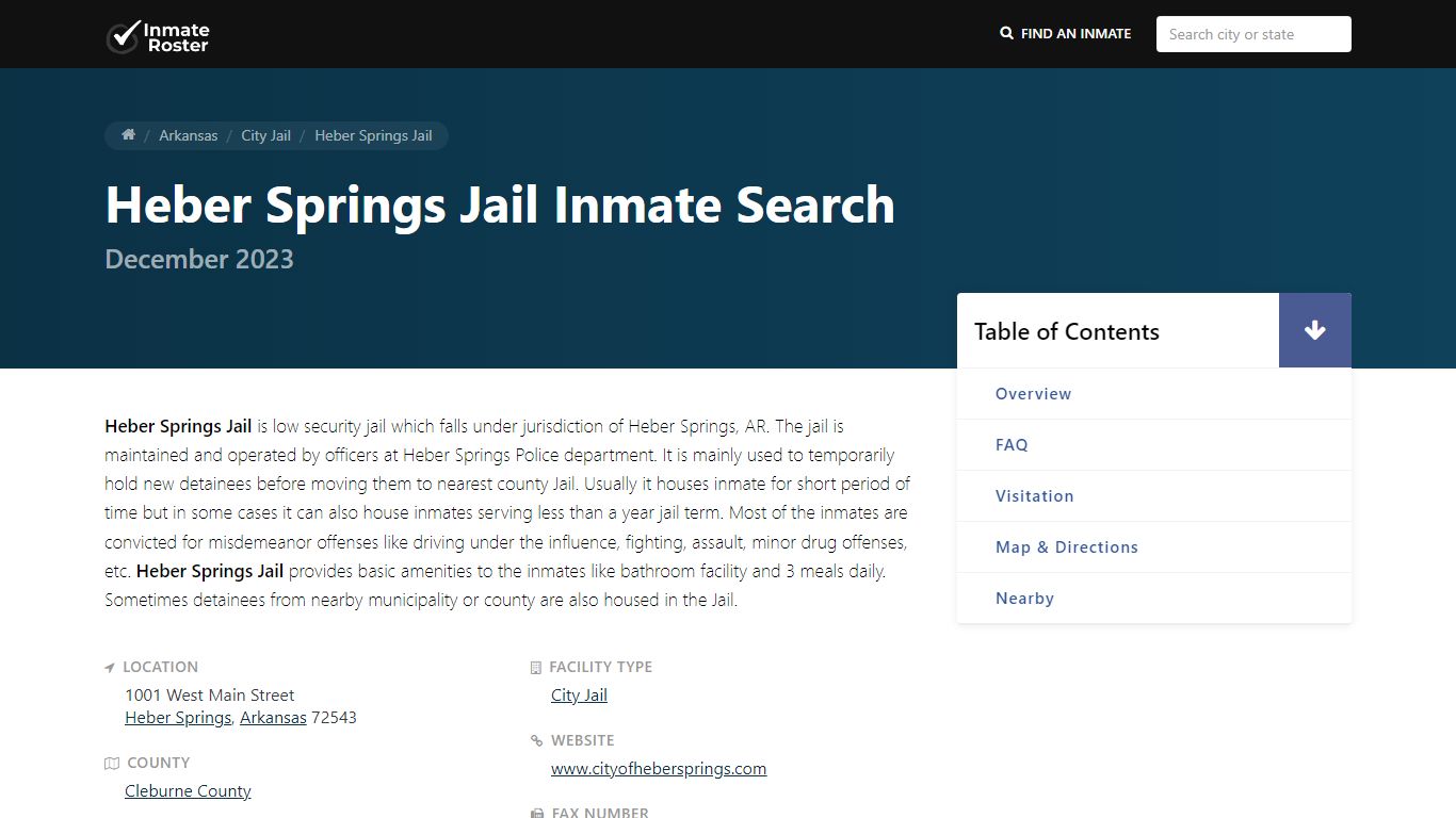 Inmate Search | Heber Springs Jail - Heber Springs, AR