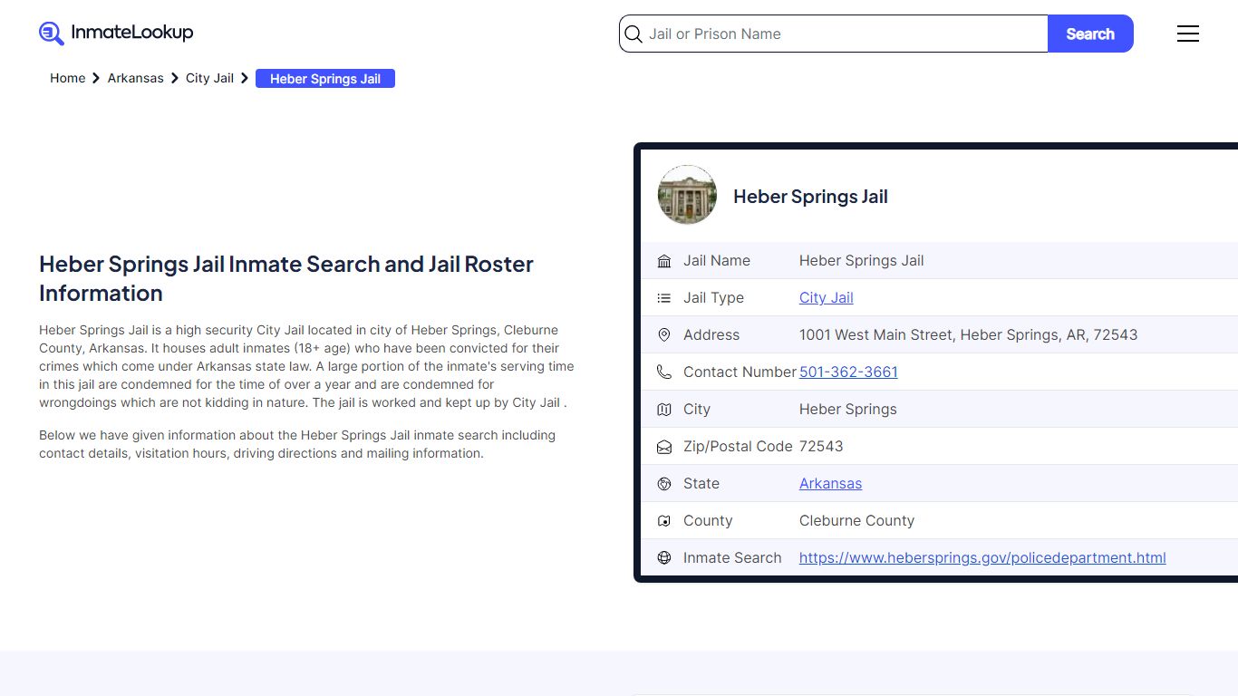 Heber Springs Jail Inmate Search - Heber Springs Arkansas - Inmate Lookup